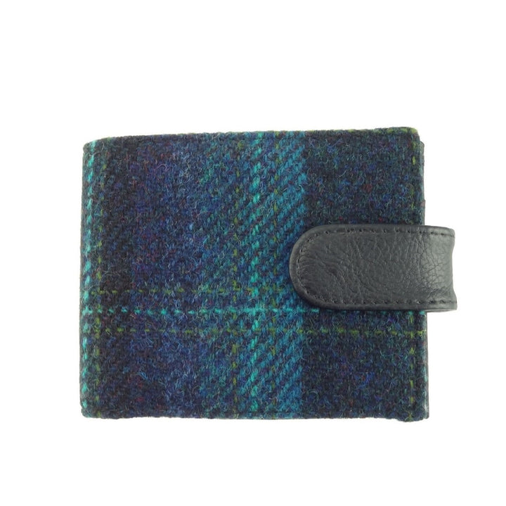 Glen Appin Harris Tweed Wallet With Coin Compartment Turquoise Overcheck