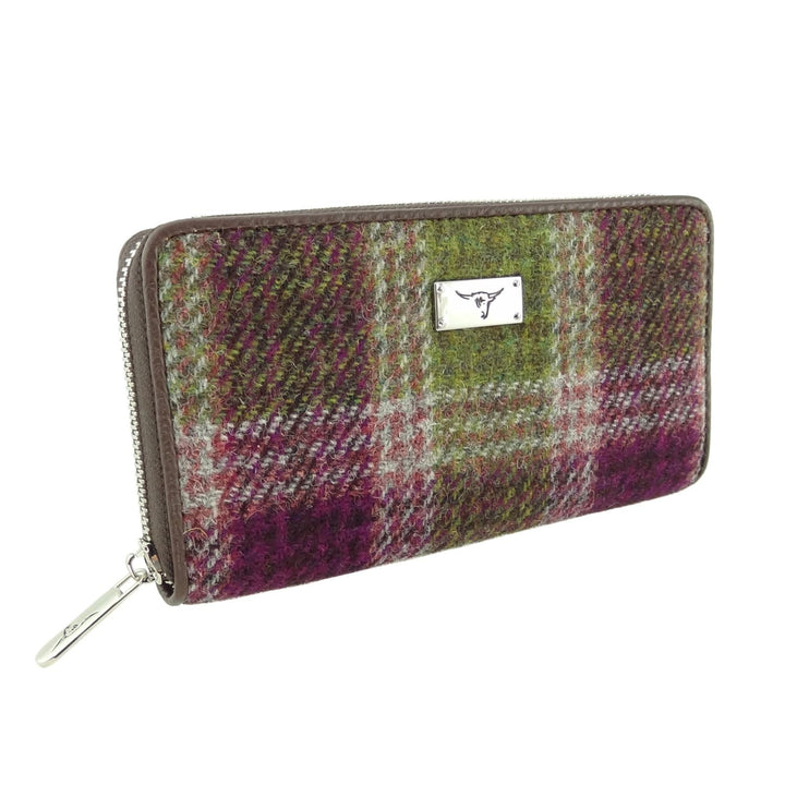 Glen Appin Harris Tweed Ladies Staffa Large Zip Purse Heather Check