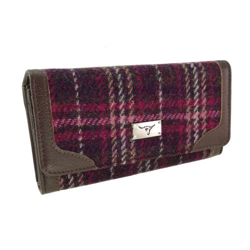 Glen Appin Harris Tweed Ladies Bute Fold Over Purse Purple Check