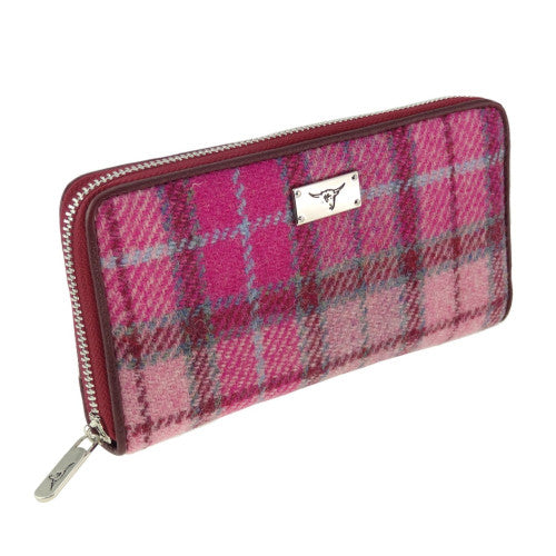 Glen Appin Harris Tweed Ladies Staffa Large Zip Purse Vibrant Pink Buchanan