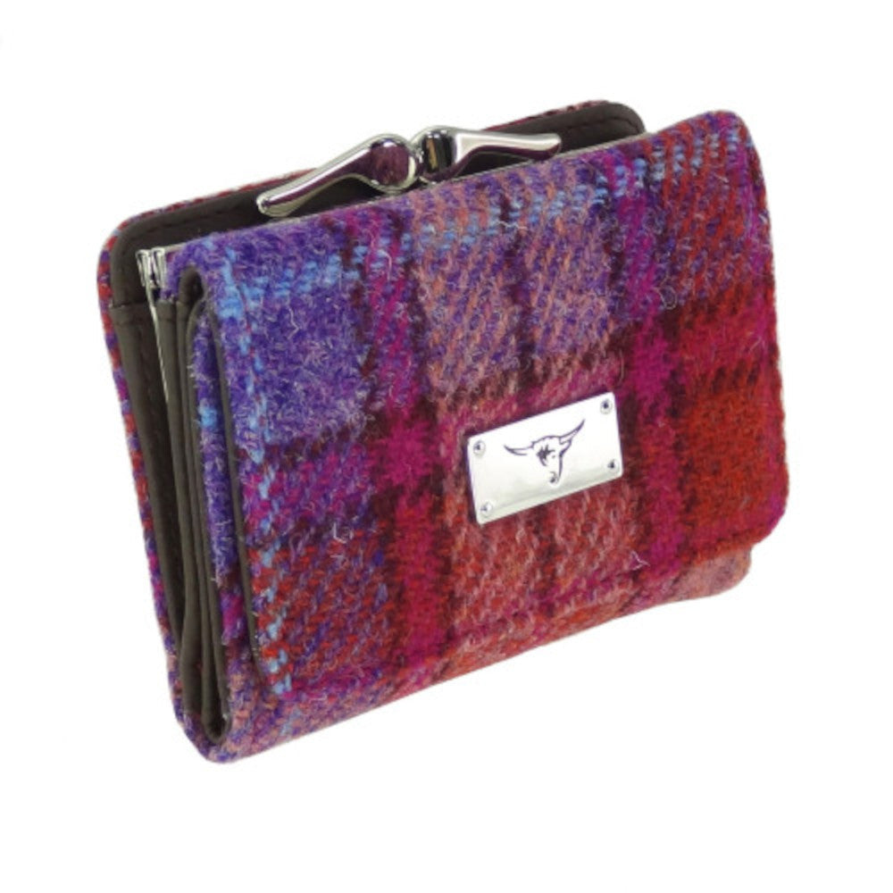 Glen Appin Harris Tweed Ladies Unst Small Clasp Purse Orange Purple Tartan
