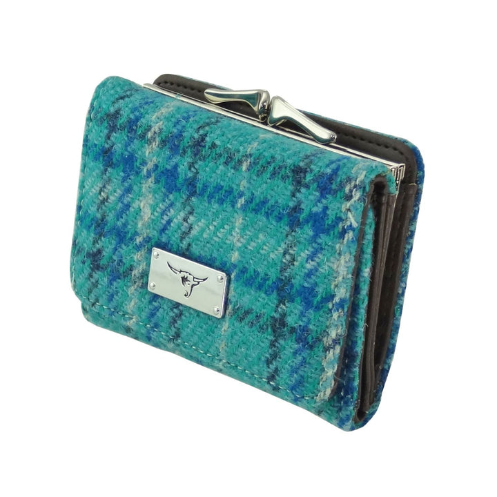 Glen Appin Harris Tweed Ladies Unst Small Clasp Purse Teal & Blue Check