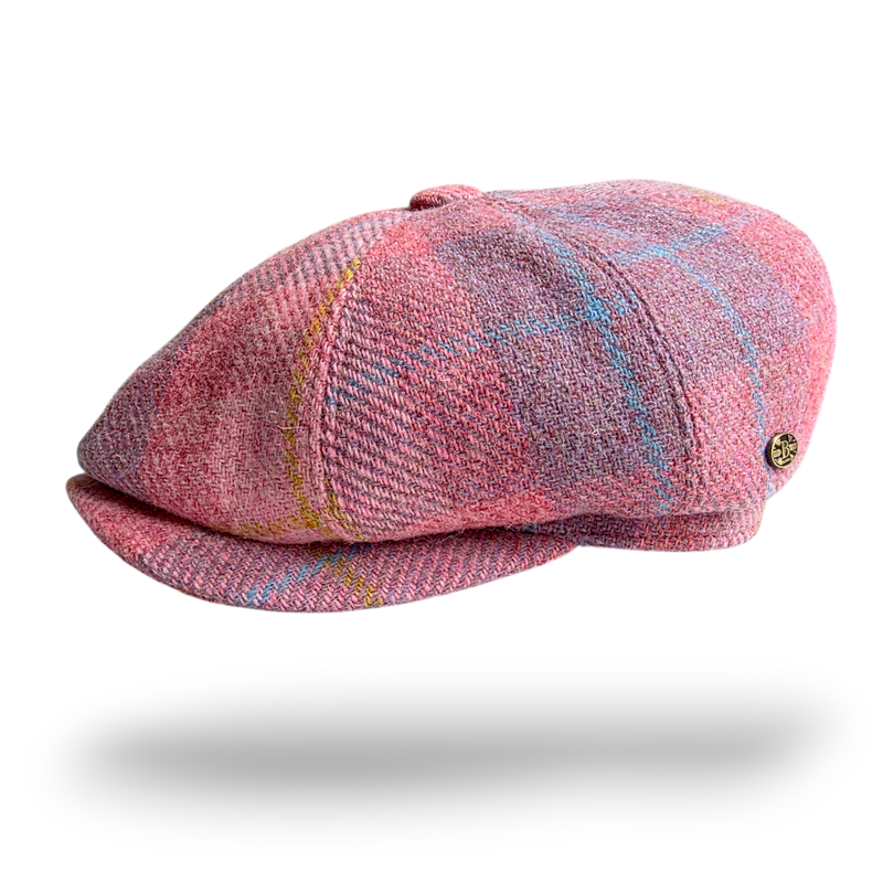 Machair Pink Tartan Harris Tweed Newsboy Cap