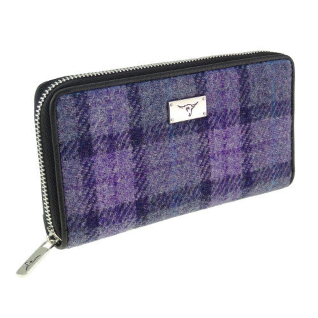 Glen Appin Harris Tweed Ladies Staffa Large Zip Purse Purple Check