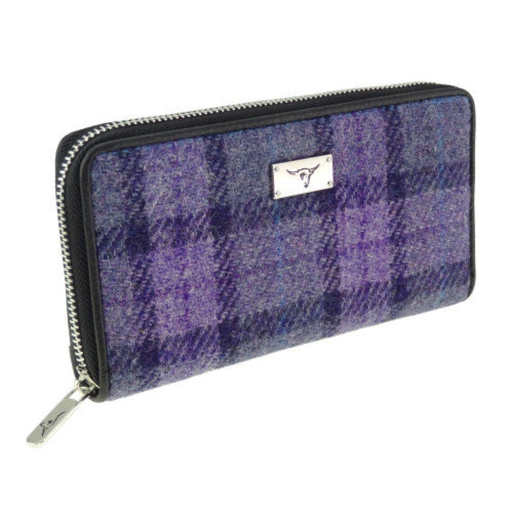 Glen Appin Harris Tweed Ladies Staffa Large Zip Purse Purple Check