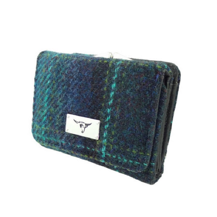 Glen Appin Harris Tweed Ladies Unst Small Clasp Purse Blue/Turquoise Check