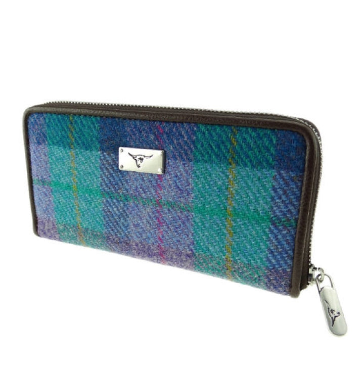 Glen Appin Harris Tweed Ladies Staffa Large Zip Purse Turquoise Check