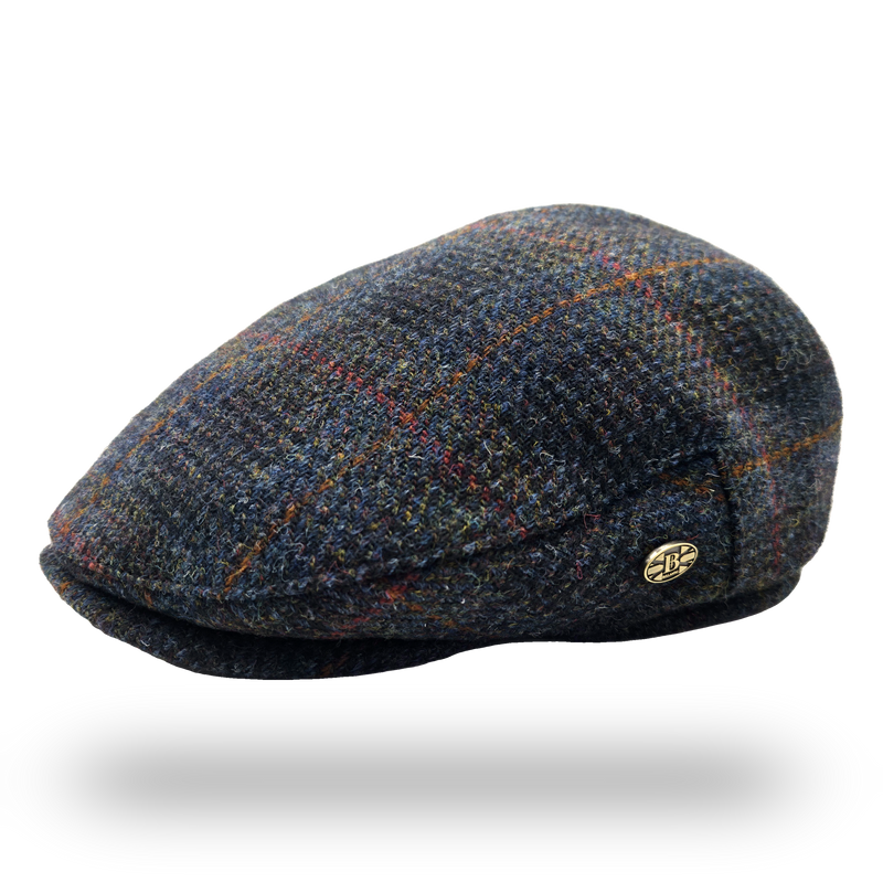 Eriskay Blue Overcheck Harris Tweed Flat Cap