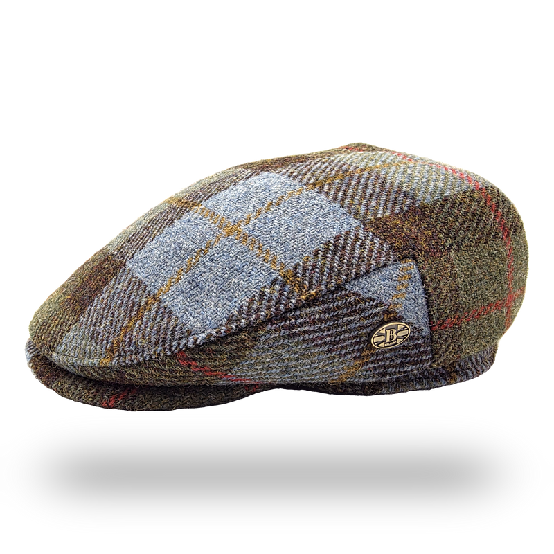 Uist Blue Tartan Harris Tweed Flat Cap