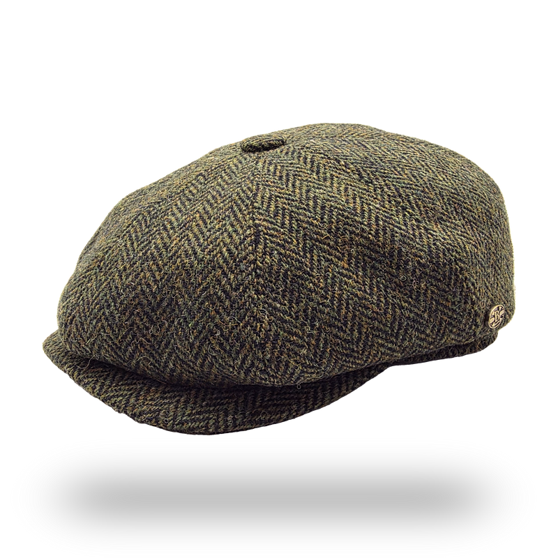 Harris Tweed Herringbone Newsboy Cap – Olive