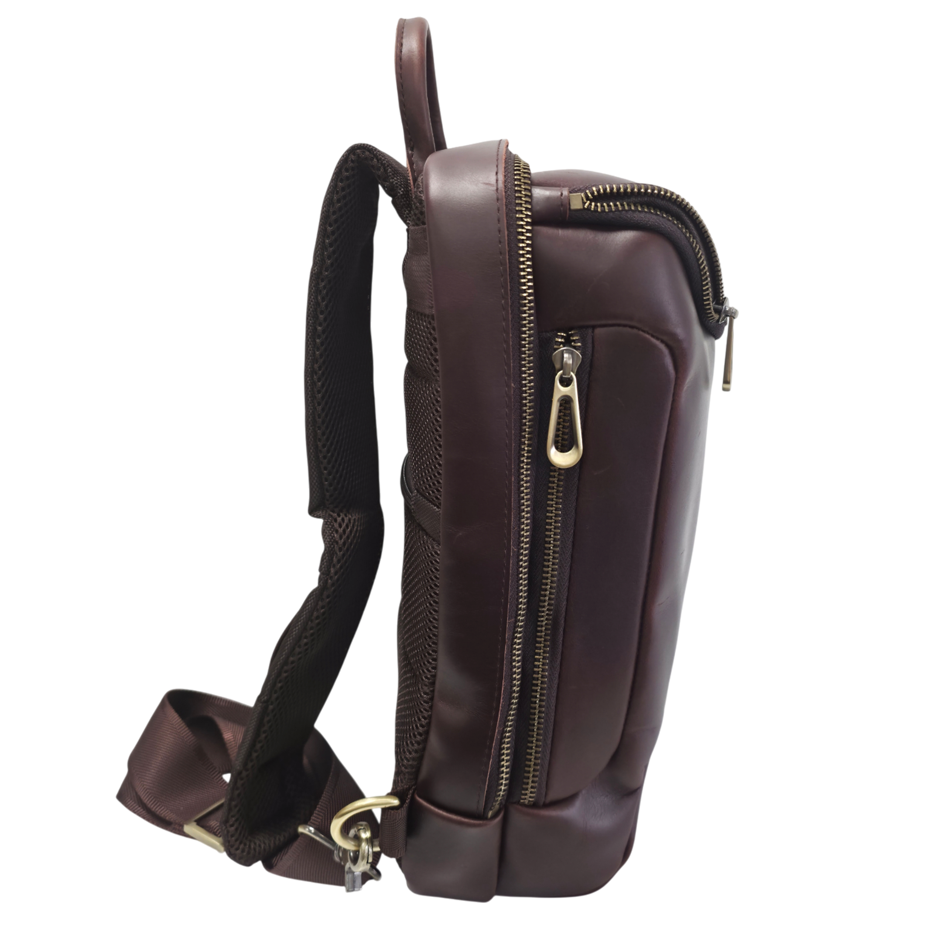 Leather Chest Bag for Men, Cowhide Crossbody with Large Capacity for 11" Tablet, Outdoor Sports Shoulder Bag