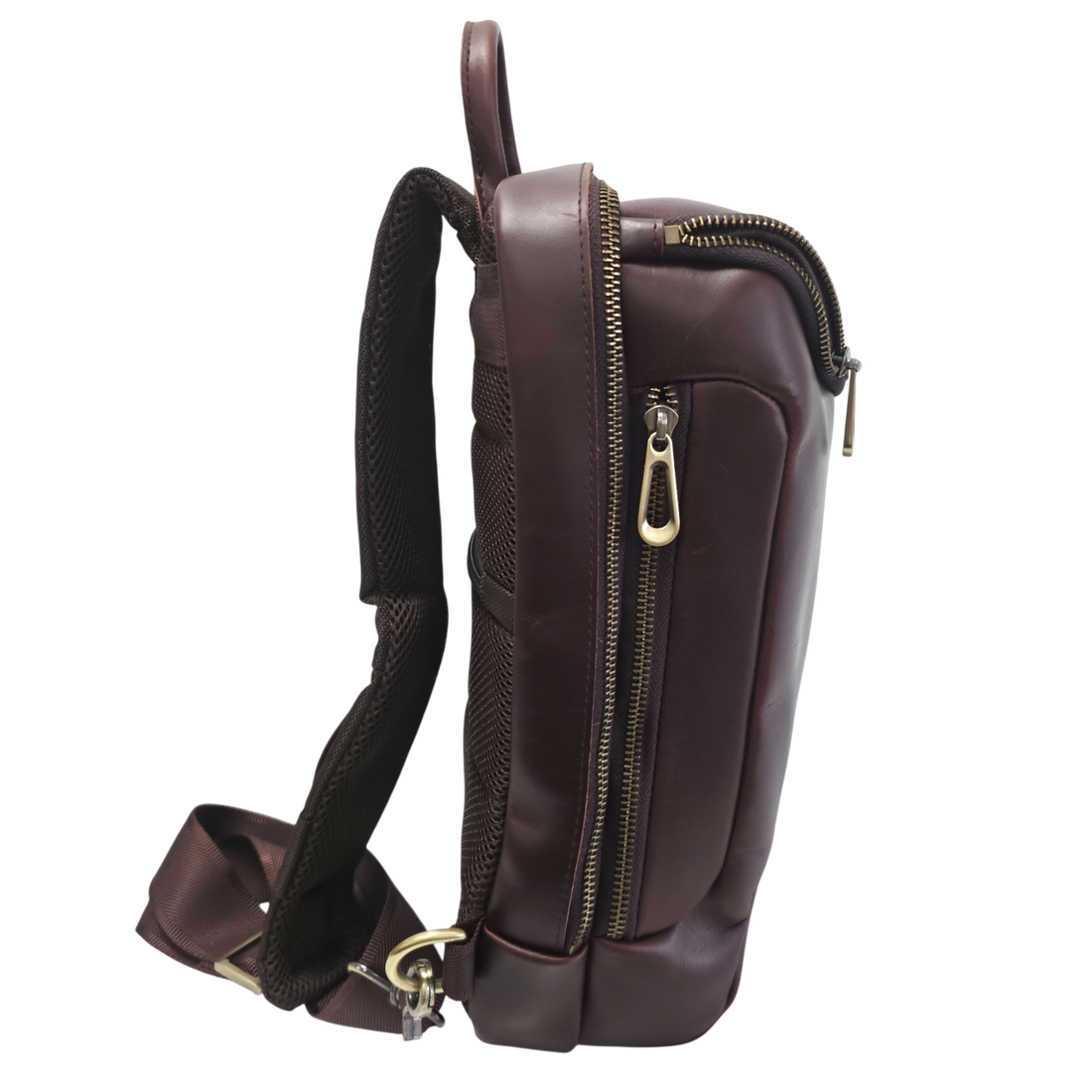 Leather Chest Bag for Men, Cowhide Crossbody with Large Capacity for 11" Tablet, Outdoor Sports Shoulder Bag