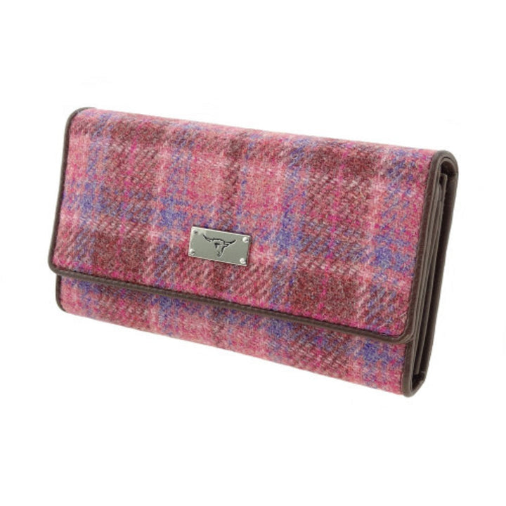 Glen Appin Harris Tweed Ladies Long Fold-over Tiree Purse Pink Check