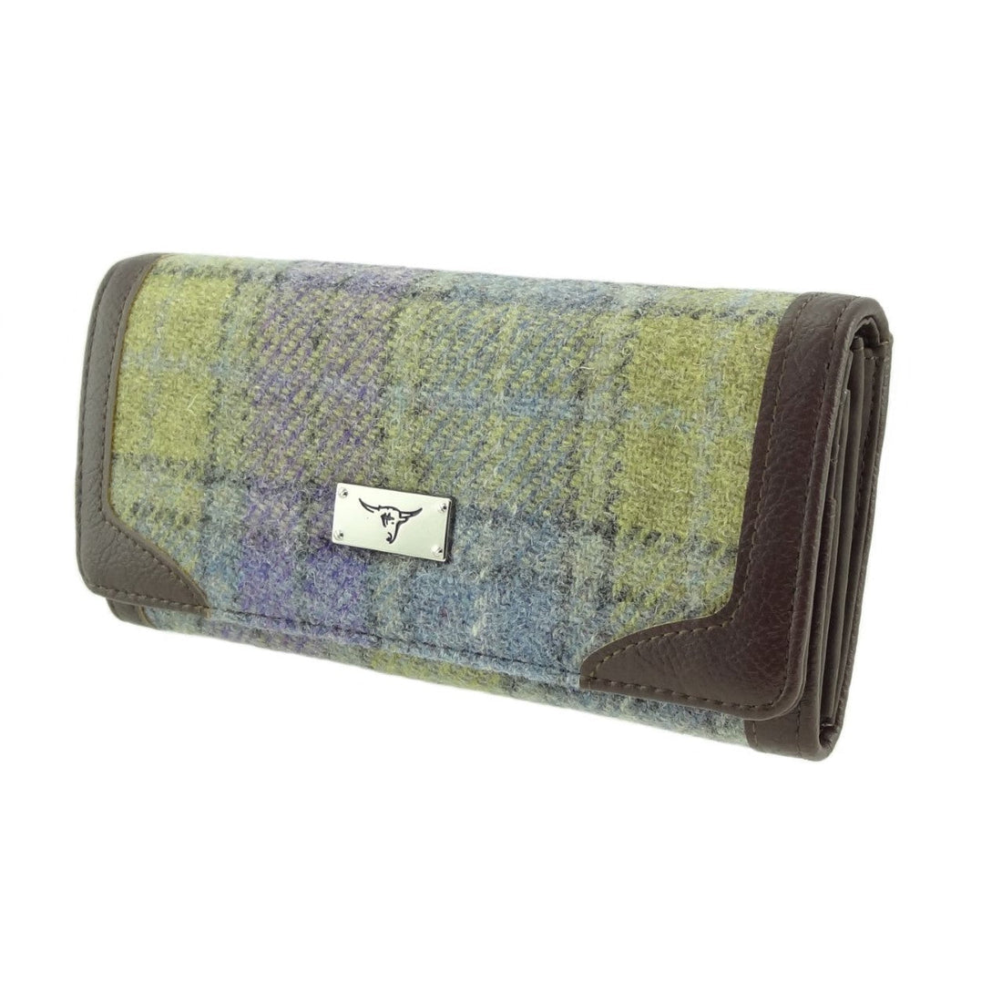 Glen Appin Harris Tweed Ladies Bute Fold Over Purse Lilac Green Check