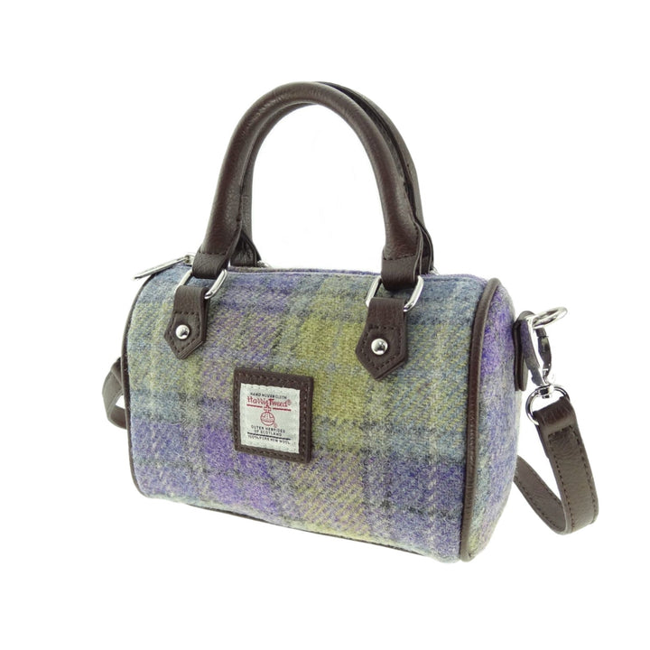 Glen Appin Harris Tweed Kilbride Mini Bowling Bag Lilac & Green Check