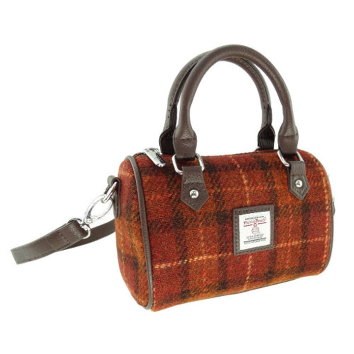 Glen Appin Harris Tweed Kilbride Mini Bowling Bag Brown/Orange Check