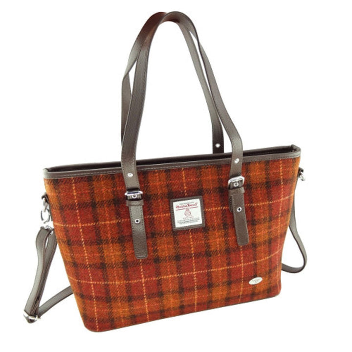 Glen Appin Harris Tweed Classic Spey Tote Handbag Orange Check