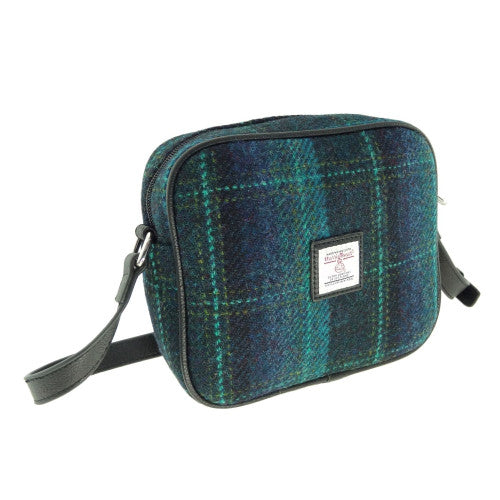 Glen Appin Harris Tweed Almond Mini Handbag Blue Turquoise Check