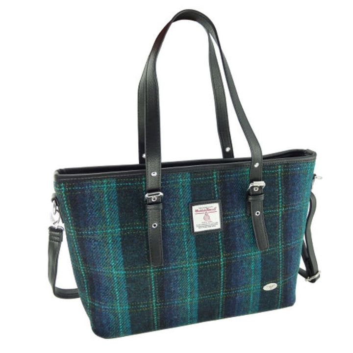 Glen Appin Harris Tweed Classic Spey Tote Handbag Blue Turquoise Check