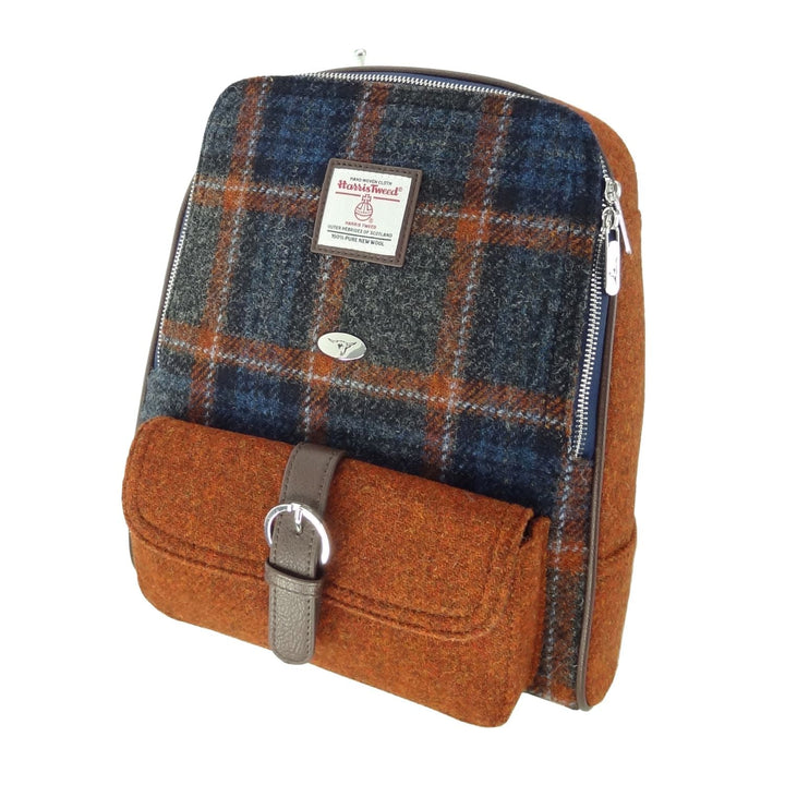 Glen Appin Harris Tweed Naver Backpack Rust With Grey Check