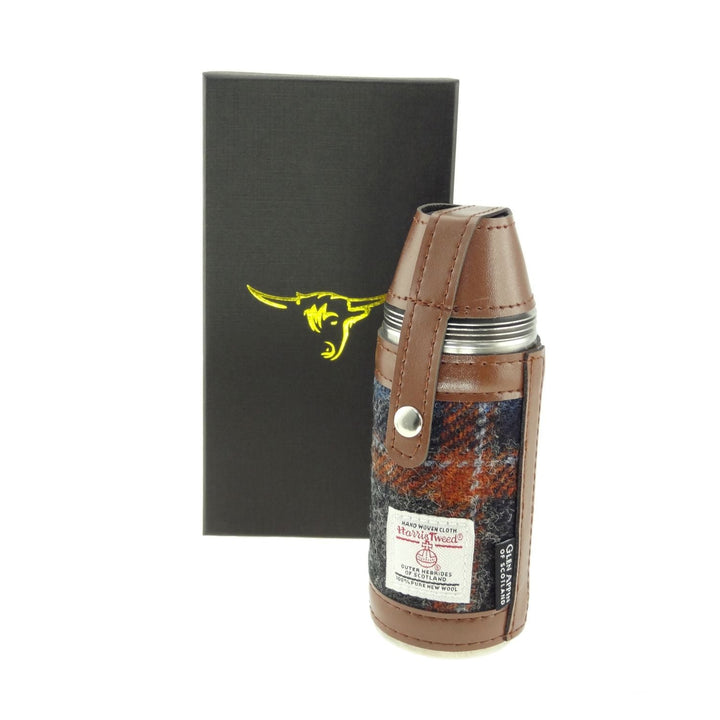 Glen Appin Harris Tweed Hunting Flask Col 127 Grey & Rust Check