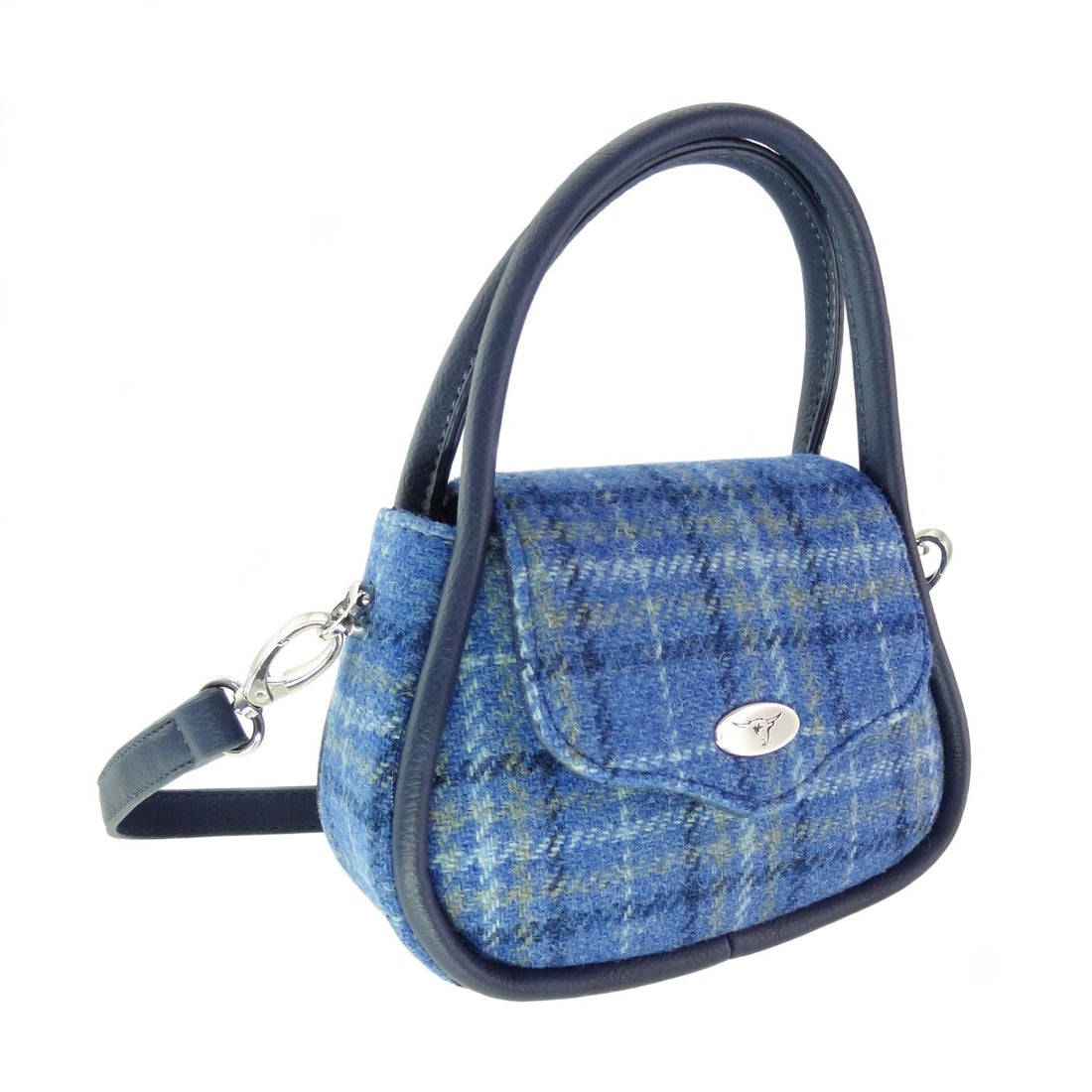 Glen Appin Harris Tweed Buchan Rounded Mini Bag Light Blue Check