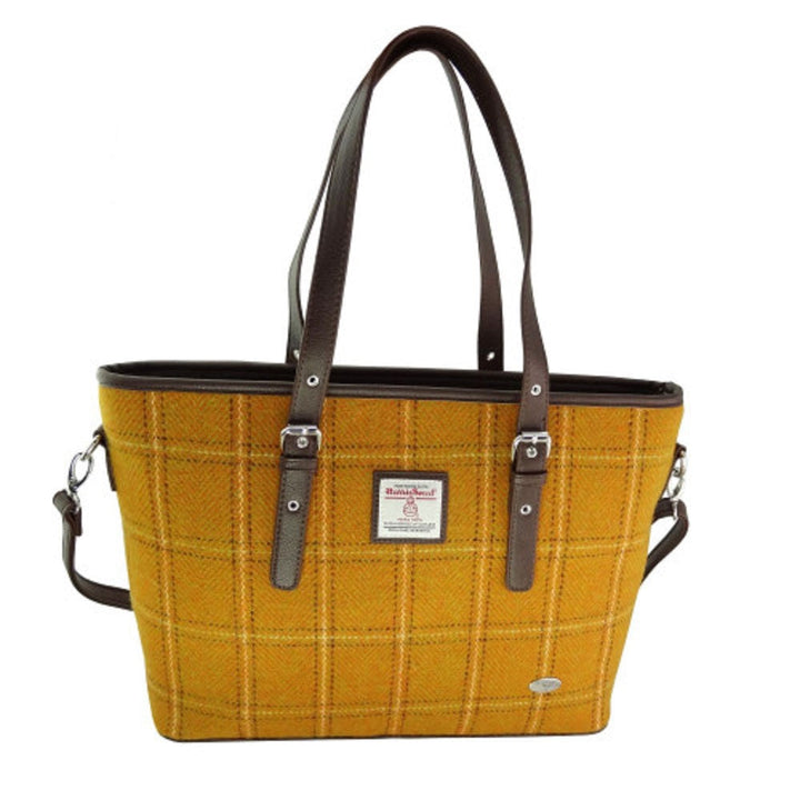 Glen Appin Harris Tweed Classic Spey Tote Handbag Mustard Overcheck
