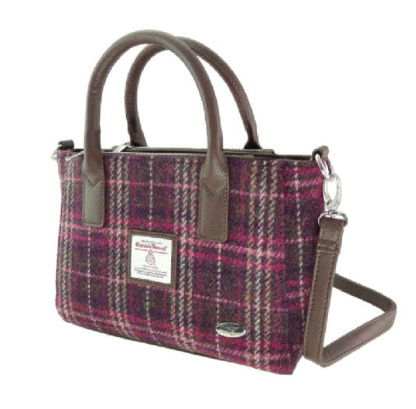 Glen Appin Harris Tweed Brora Tote Handbag Purple Check