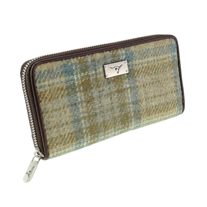 Glen Appin Harris Tweed Ladies Staffa Large Zip Purse Beige Stewart