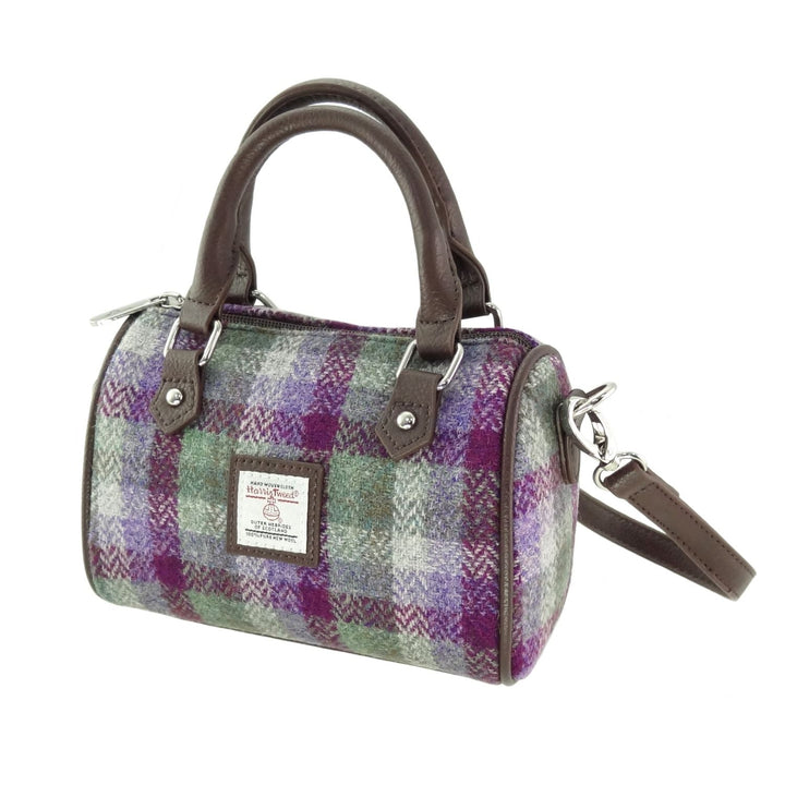 Glen Appin Harris Tweed Kilbride Mini Bowling Bag Green & Purple Small Check