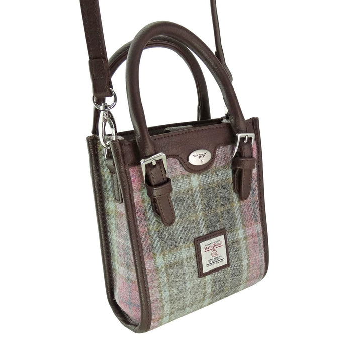Glen Appin Harris Tweed Keltie Tall Mini Tote Bag in Soft Pink Buchanan