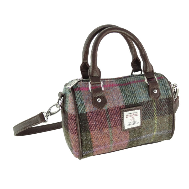 Glen Appin Harris Tweed Kilbride Mini Bowling Bag Green & Pink Tartan