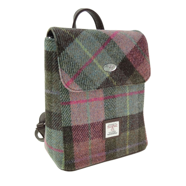Glen Appin Harris Tweed Tummel Backpack Green & Pink Tartan