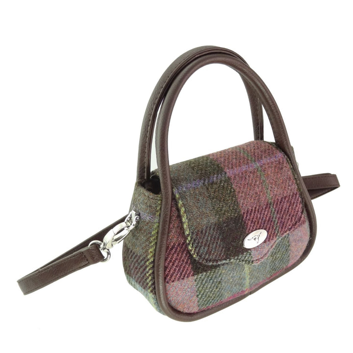 Glen Appin Harris Tweed Buchan Rounded Mini Bag Green & Pink Tartan