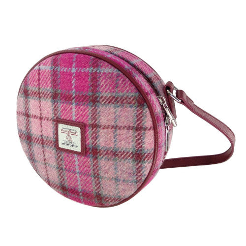 Glen Appin Harris Tweed Bannock Small Round Shoulder Bag  Vibrant Pink Buchanan