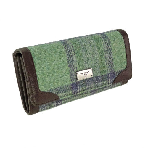 Glen Appin Harris Tweed Ladies Bute Fold Over Purse Green Stewart