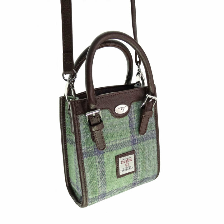 Glen Appin Harris Tweed Keltie Tall Mini Tote Bag in Green Stewart