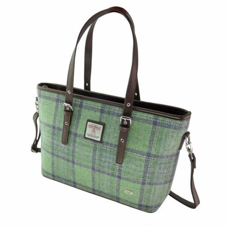 Glen Appin Harris Tweed Classic Spey Tote Handbag Green Stewart