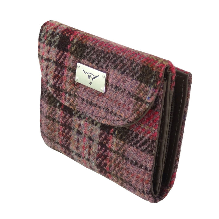 Glen Appin Harris Tweed Ladies Jura Small Purse Burgundy & Pink Tartan