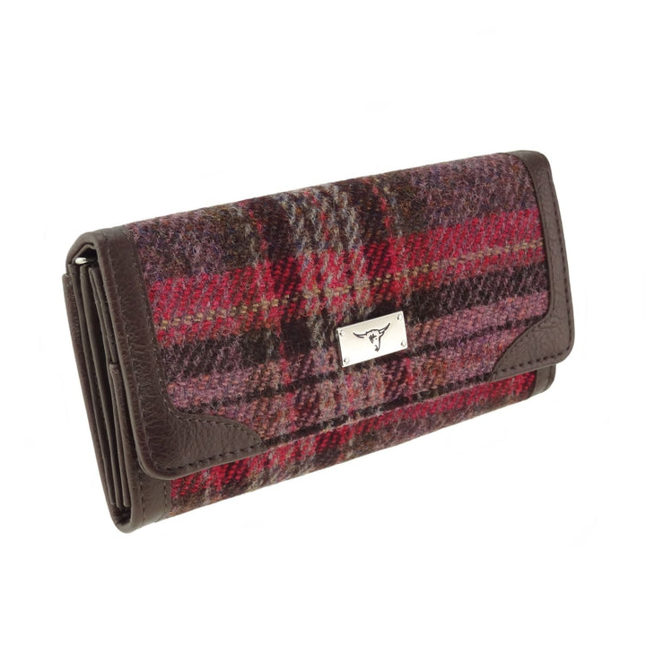 Glen Appin Harris Tweed Ladies Bute Fold Over Purse Burgundy & Pink Tartan