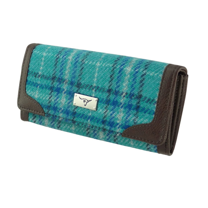 Glen Appin Harris Tweed Ladies Bute Fold Over Purse Teal & Blue Check