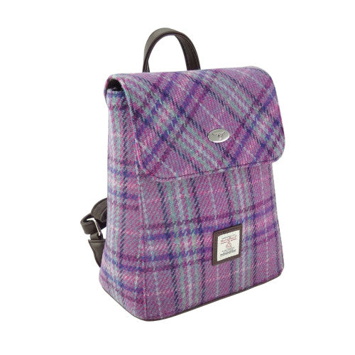 Glen Appin Harris Tweed Tummel Backpack Purple & Mint Check