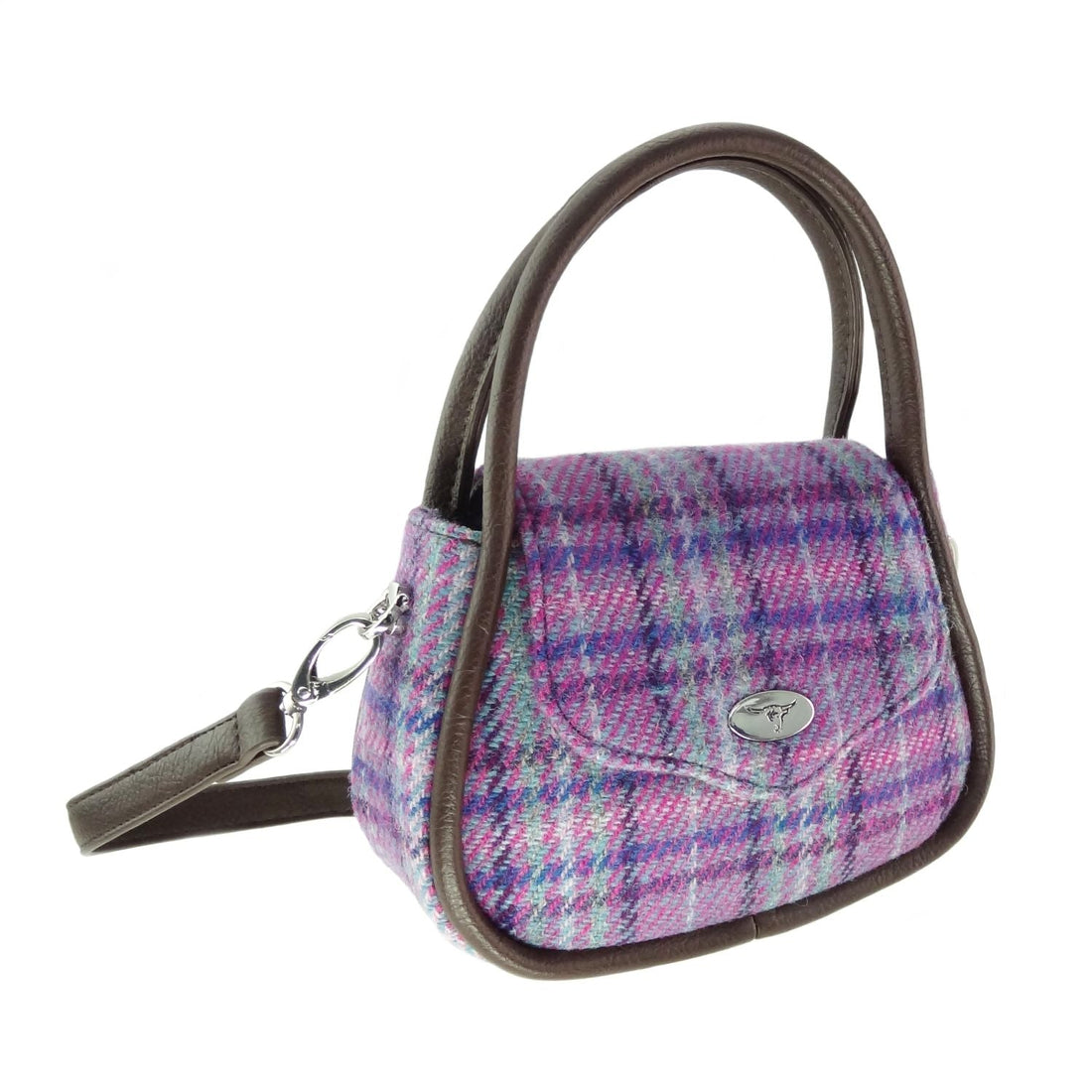 Glen Appin Harris Tweed Buchan Rounded Mini Bag Purple & Mint Check
