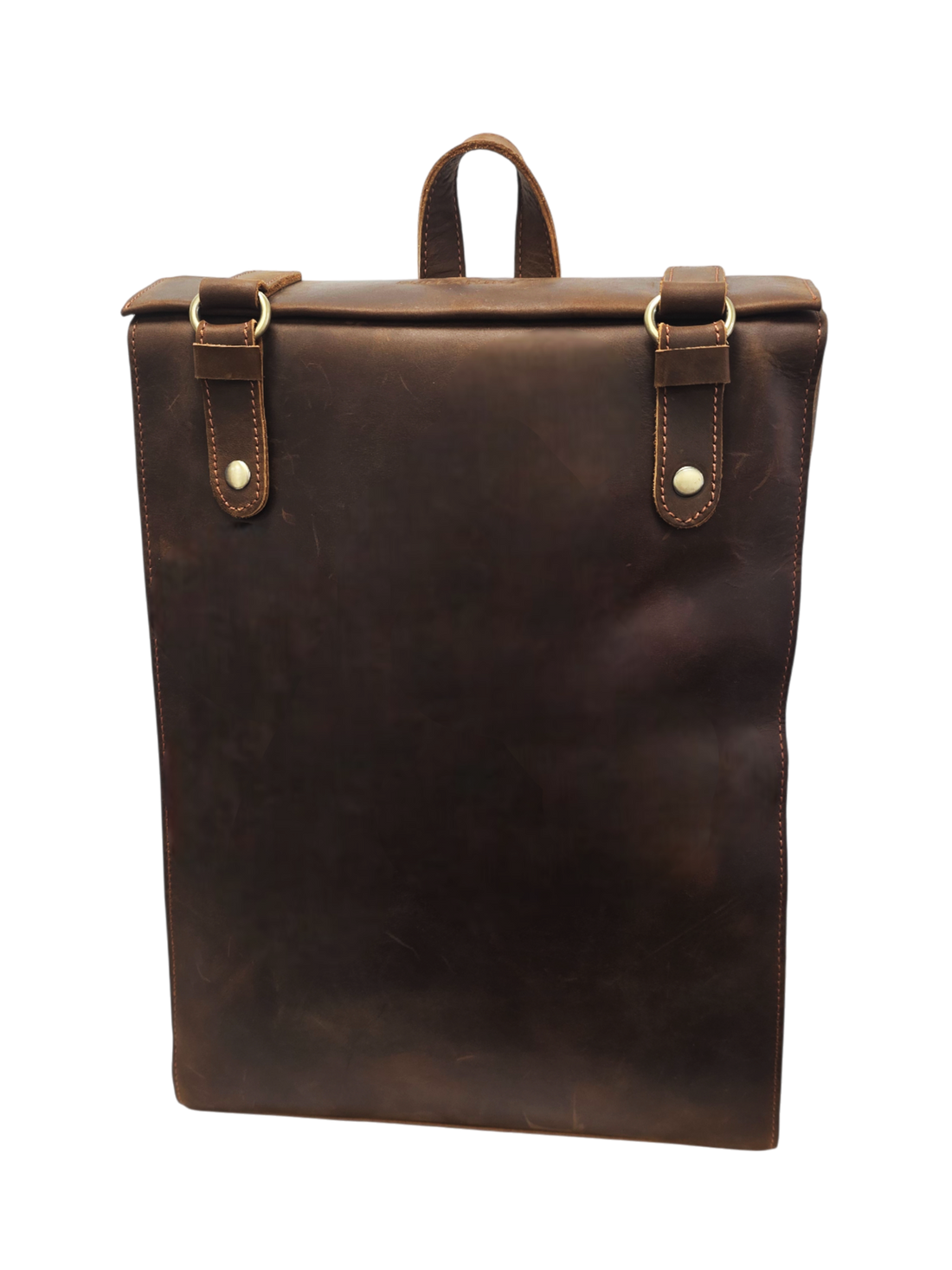 Genuine Leather Cowhide Backpack - Durable 14-inch Travel & Hiking Bag with Zipper, Stylish Stitching, Deep Brown, Perfect for Outdoor and Daily Use | Classic Look