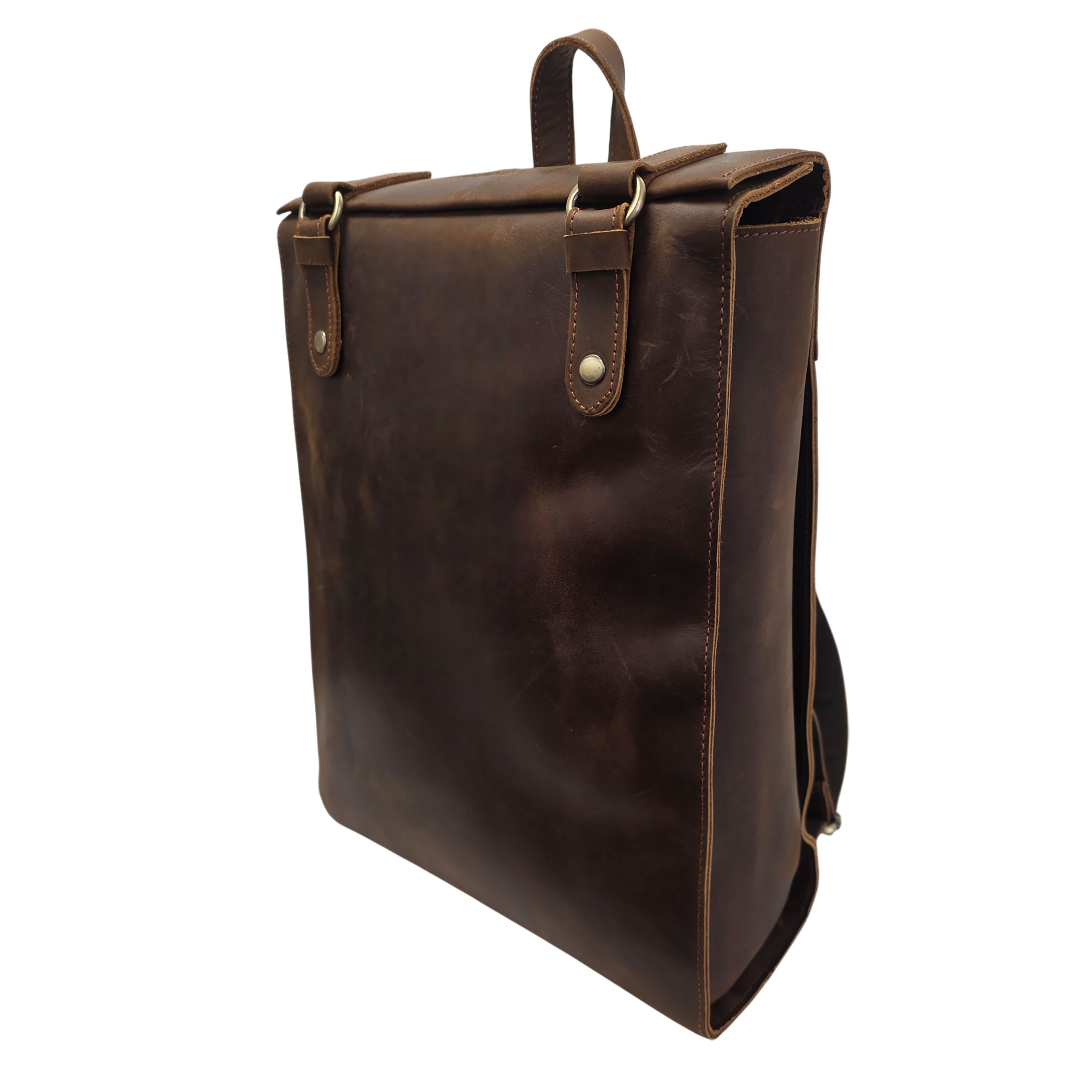 Genuine Leather Cowhide Backpack - Durable 14-inch Travel & Hiking Bag with Zipper, Stylish Stitching, Deep Brown, Perfect for Outdoor and Daily Use | Classic Look