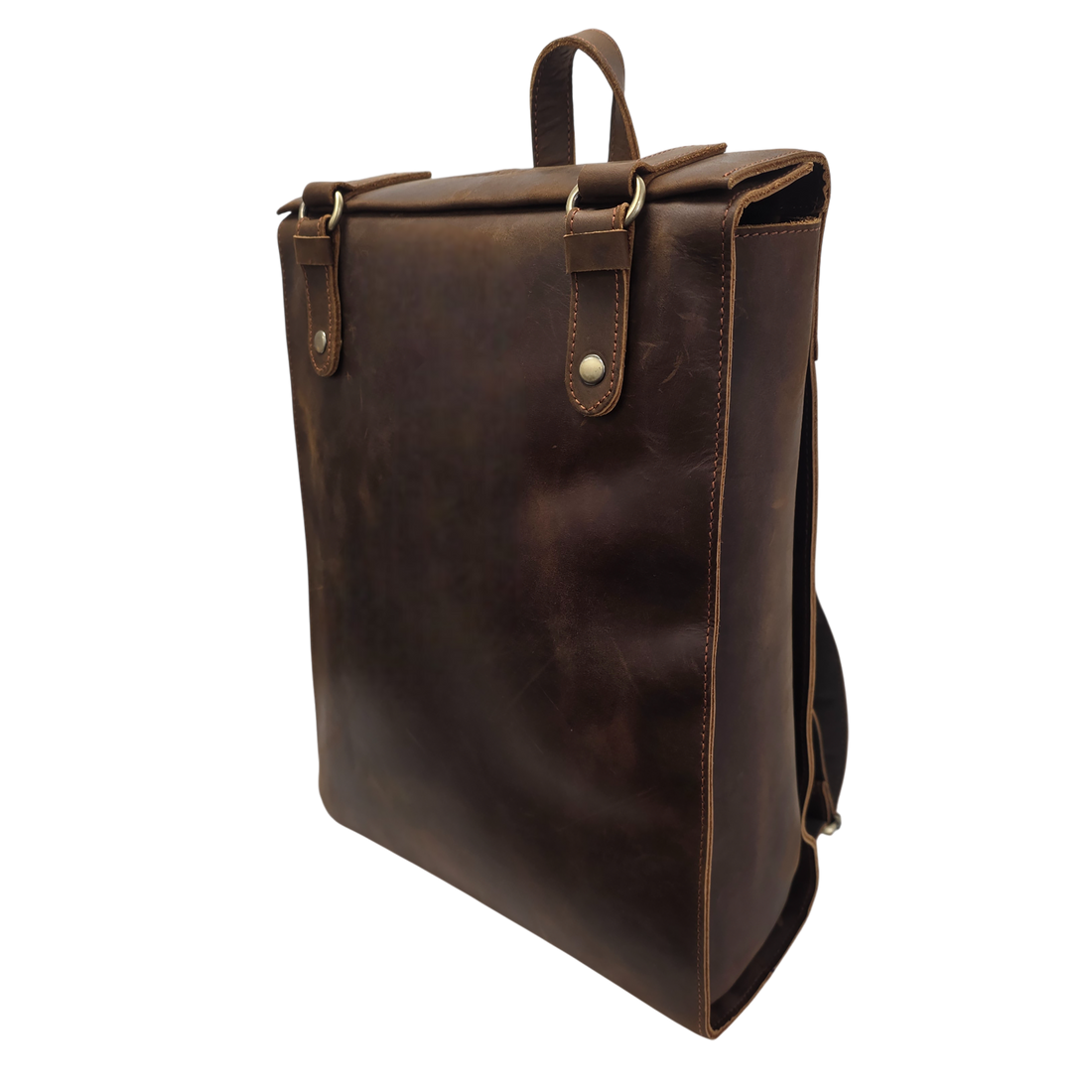 Genuine Leather Cowhide Backpack - Durable 14-inch Travel & Hiking Bag with Zipper, Stylish Stitching, Deep Brown, Perfect for Outdoor and Daily Use | Classic Look