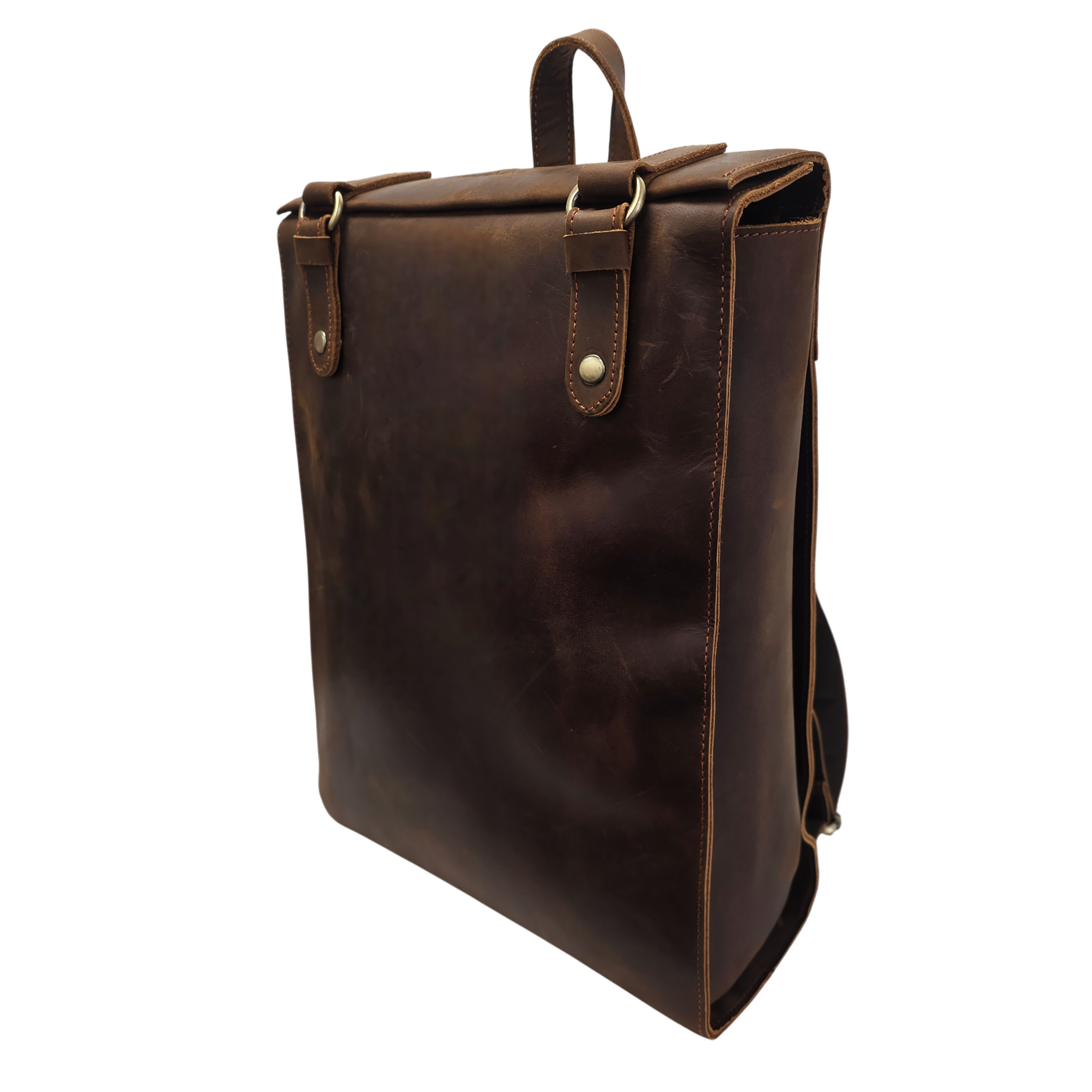 Genuine Leather Cowhide Backpack - Durable 14-inch Travel & Hiking Bag with Zipper, Stylish Stitching, Deep Brown, Perfect for Outdoor and Daily Use | Classic Look