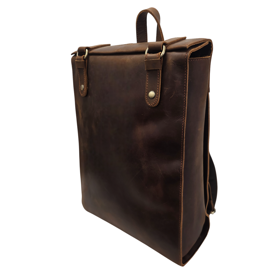 Genuine Leather Cowhide Backpack - Durable 14-inch Travel & Hiking Bag with Zipper, Stylish Stitching, Deep Brown, Perfect for Outdoor and Daily Use | Classic Look