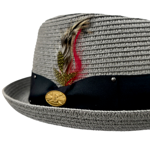 Diamond Crown paper straw Pork Pie Hat - Grey