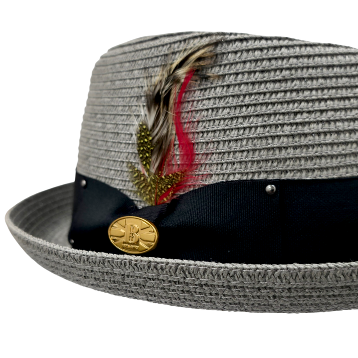 Diamond Crown paper straw Pork Pie Hat - Grey